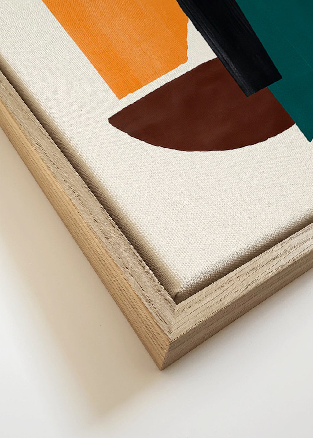 Cuadro abstracto con formas ochre y verde – Canvas detail