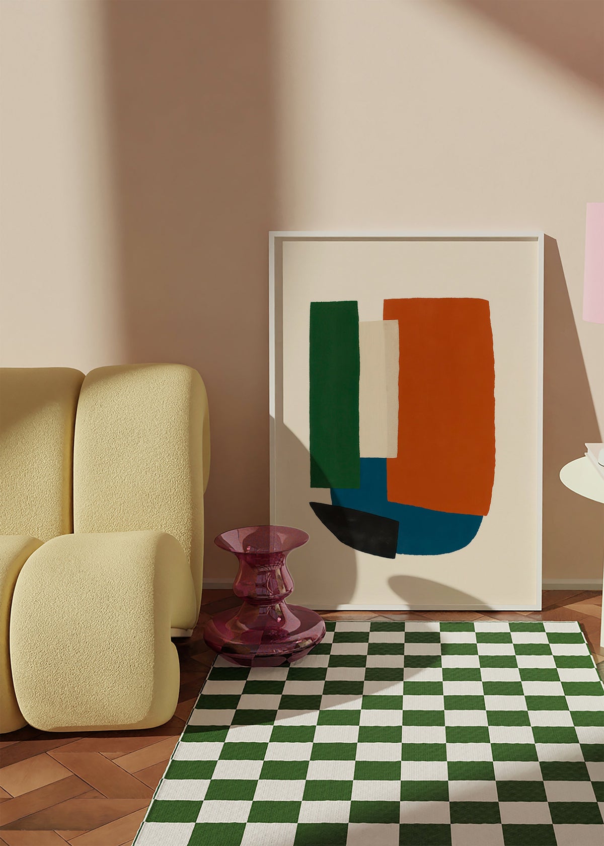 Cuadro abstracto con bloques terracota y azul – Product1