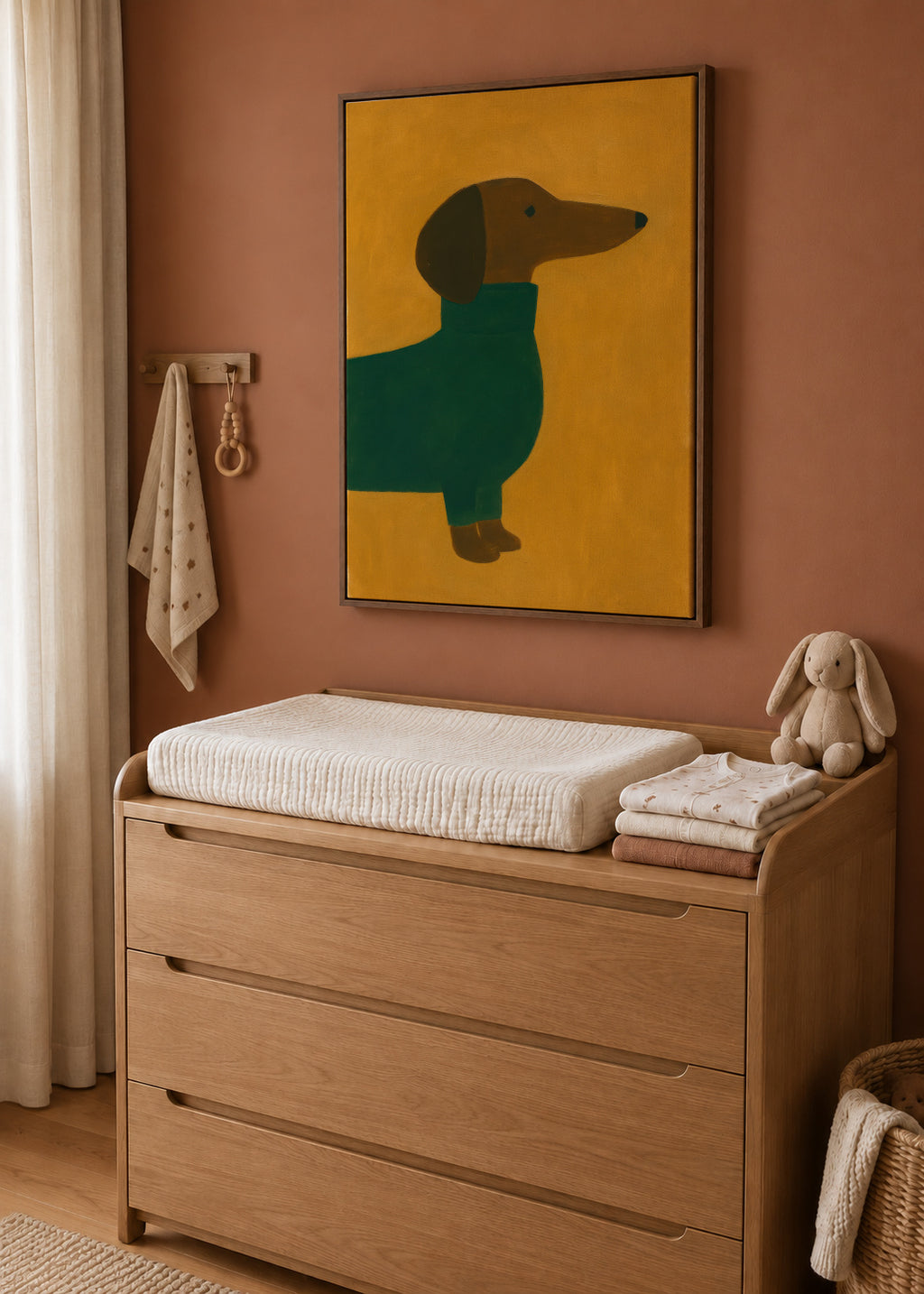 Mustard Dachshund - Framed canvas in an interior