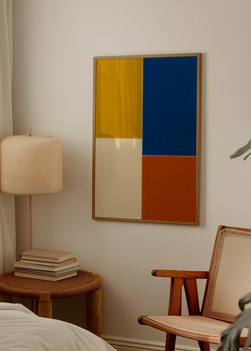 Cuadro abstracto de bloques mostaza y azul – Product1