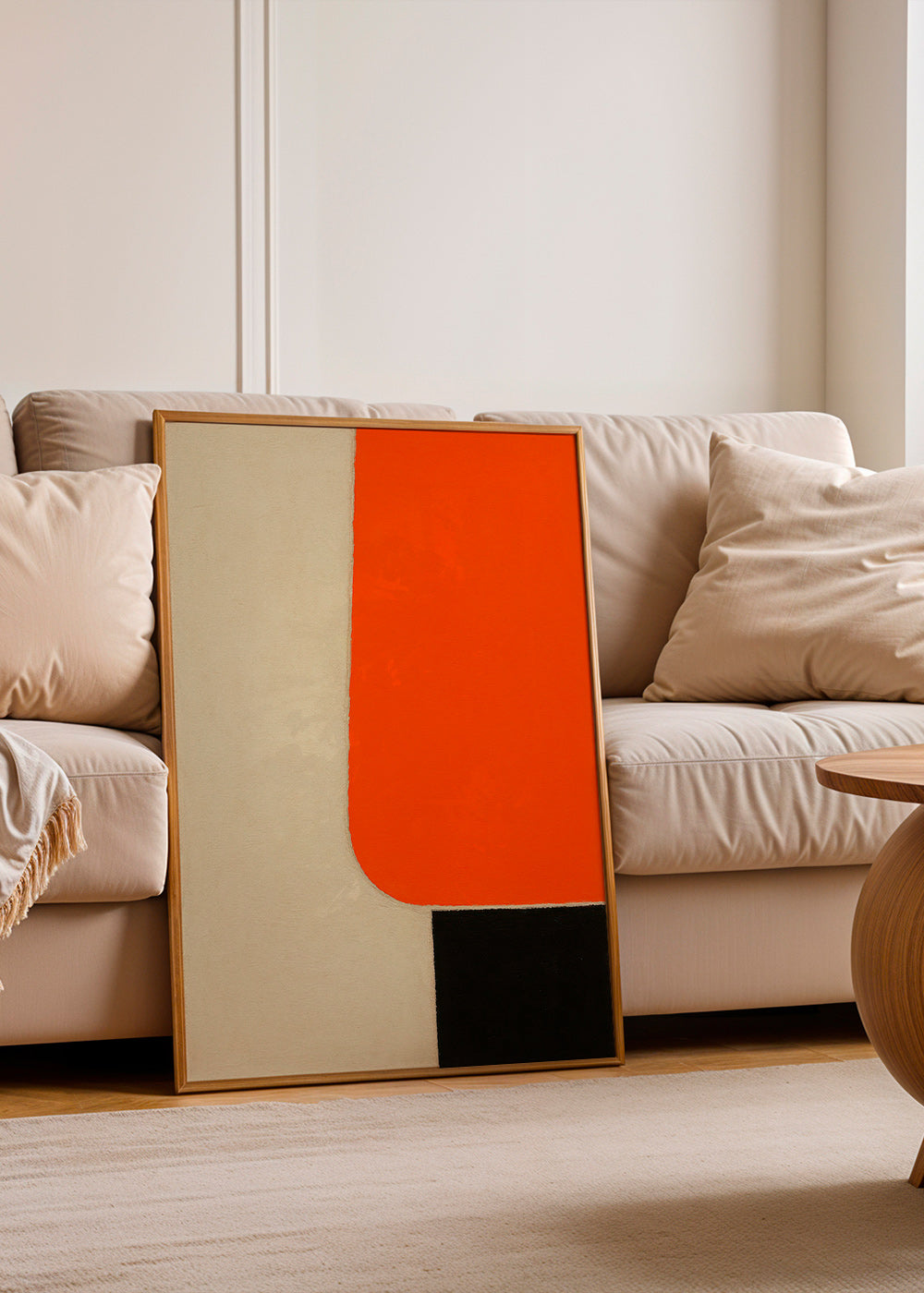 Cuadro geométrico con bloque naranja y base negra – Product1