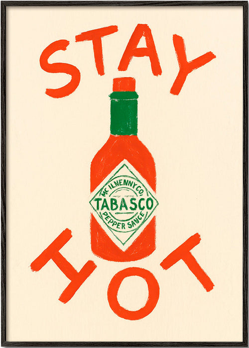 Cuadro de cocina Stay Hot con botella ilustrada – Black Frame