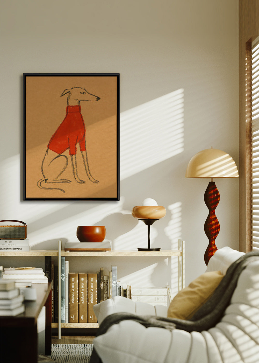 Ilustración de galgo con jersey rojo – Canvas1