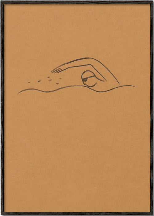 Cuadro minimalista nadador en papel kraft – Black Frame