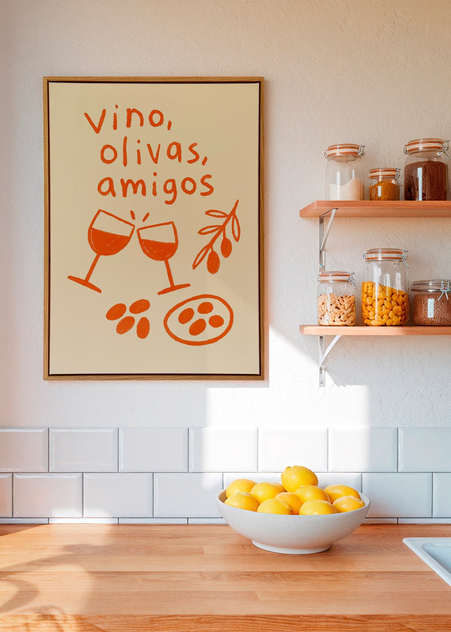 Cuadro de cocina: vino y olivas ilustradas – Canvas1