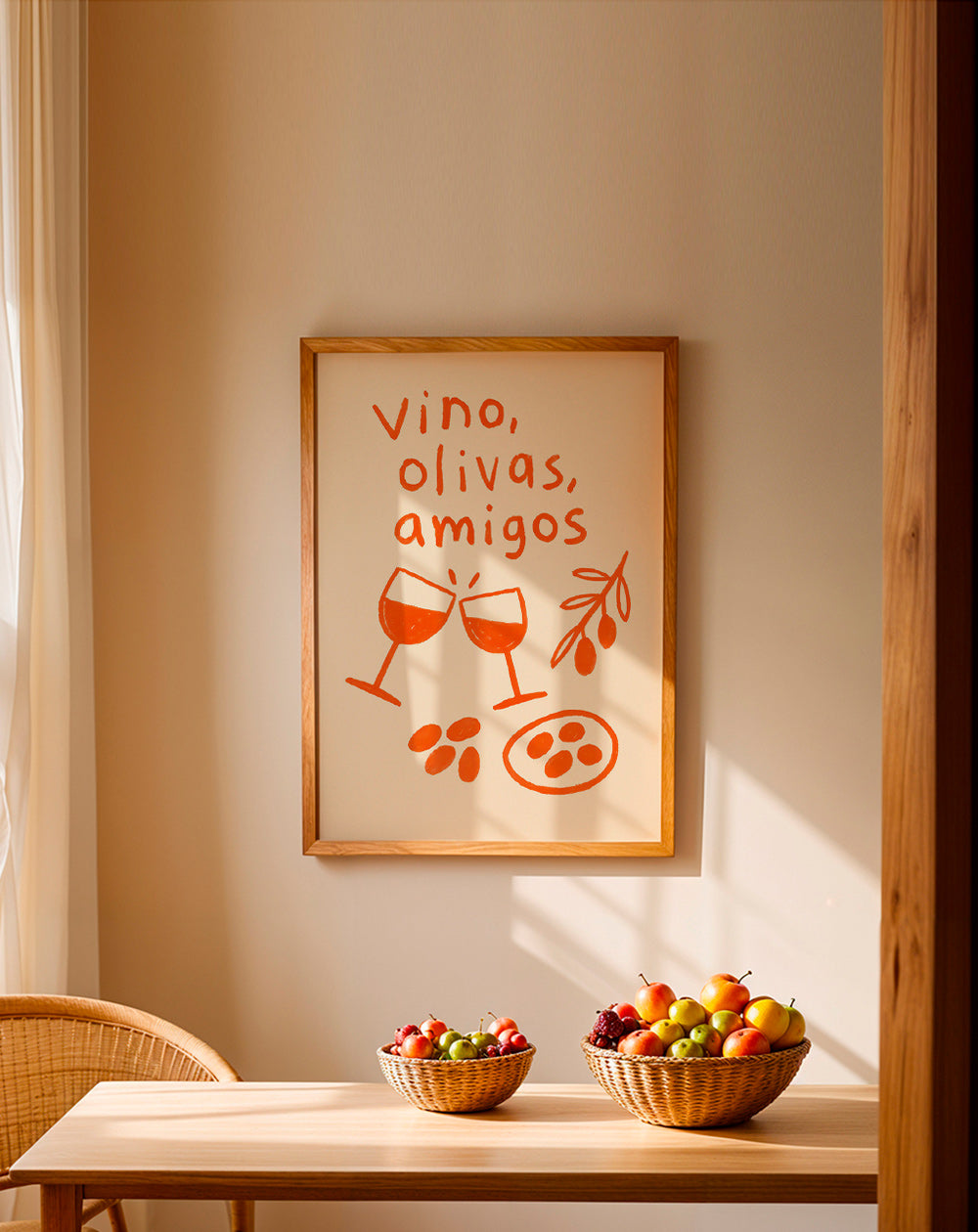 Cuadro de cocina: vino y olivas ilustradas – Product2