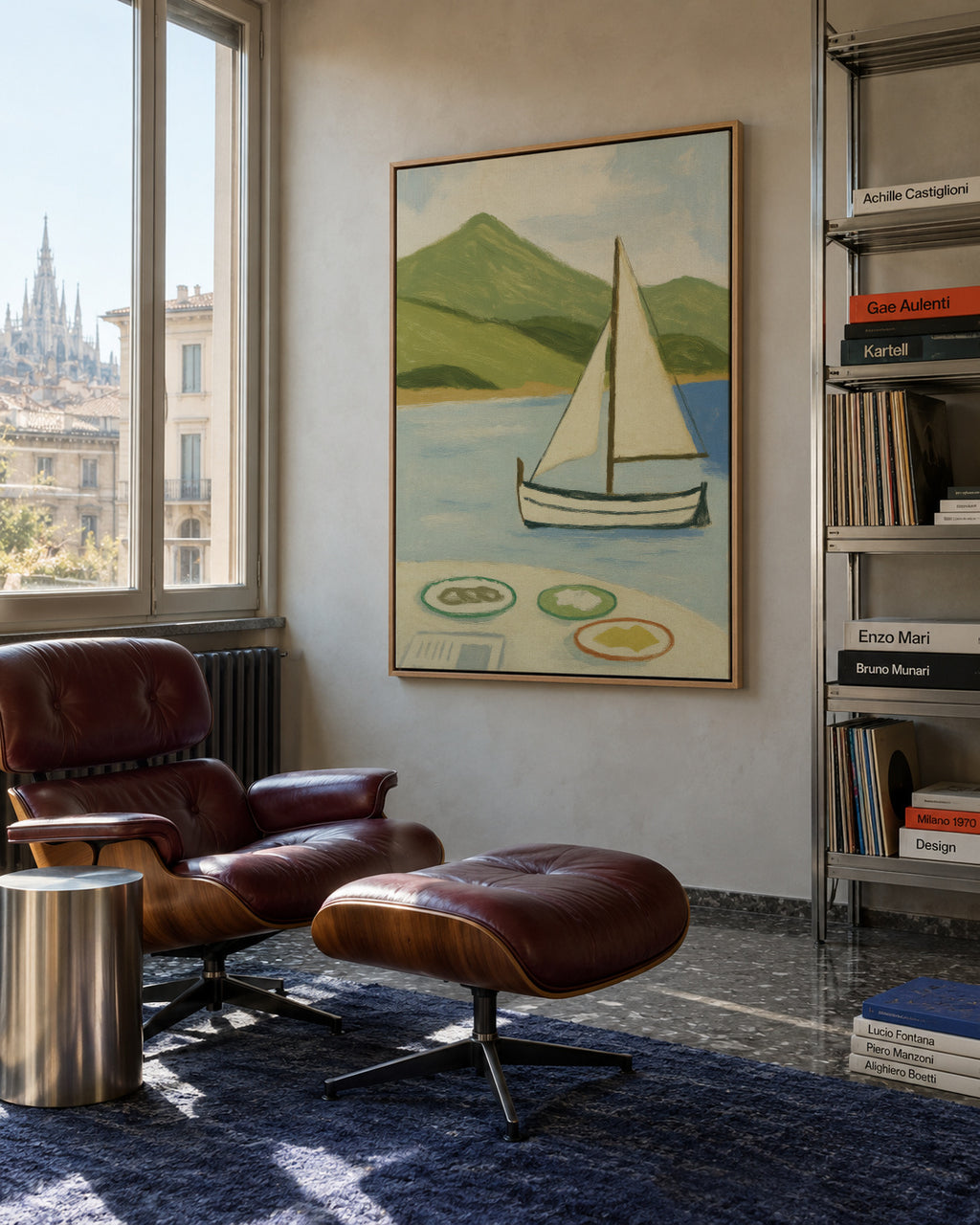 Lakeside Sailing - Framed canvas in an interior