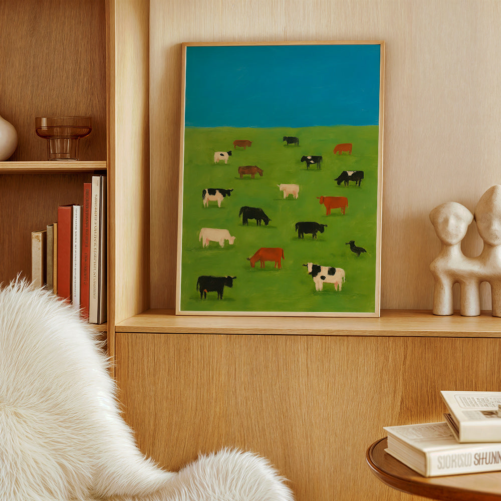 Cuadro de vacas pastando en pradera verde – Product1