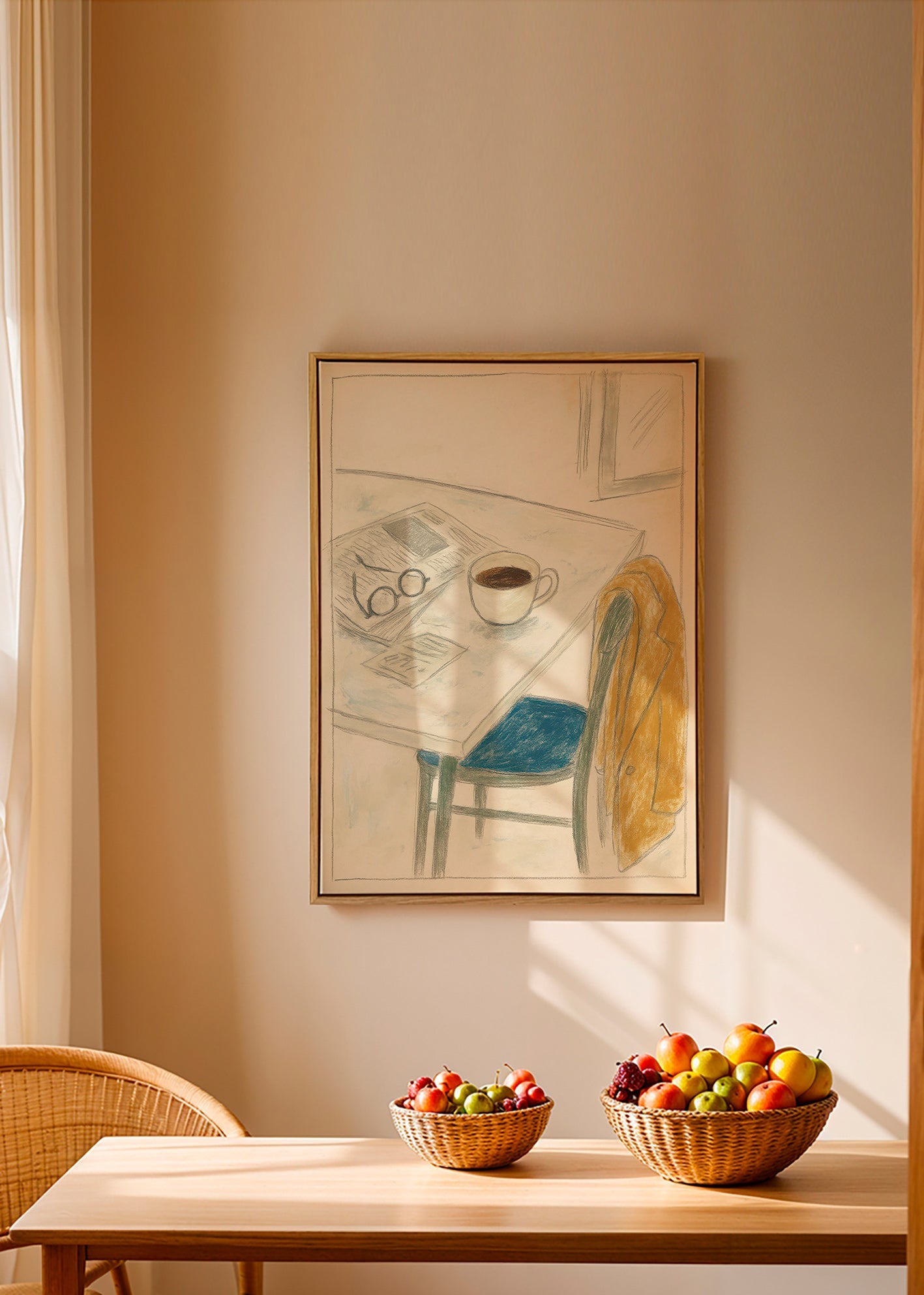 Cuadro de cocina con taza y abrigo informal – Canvas1