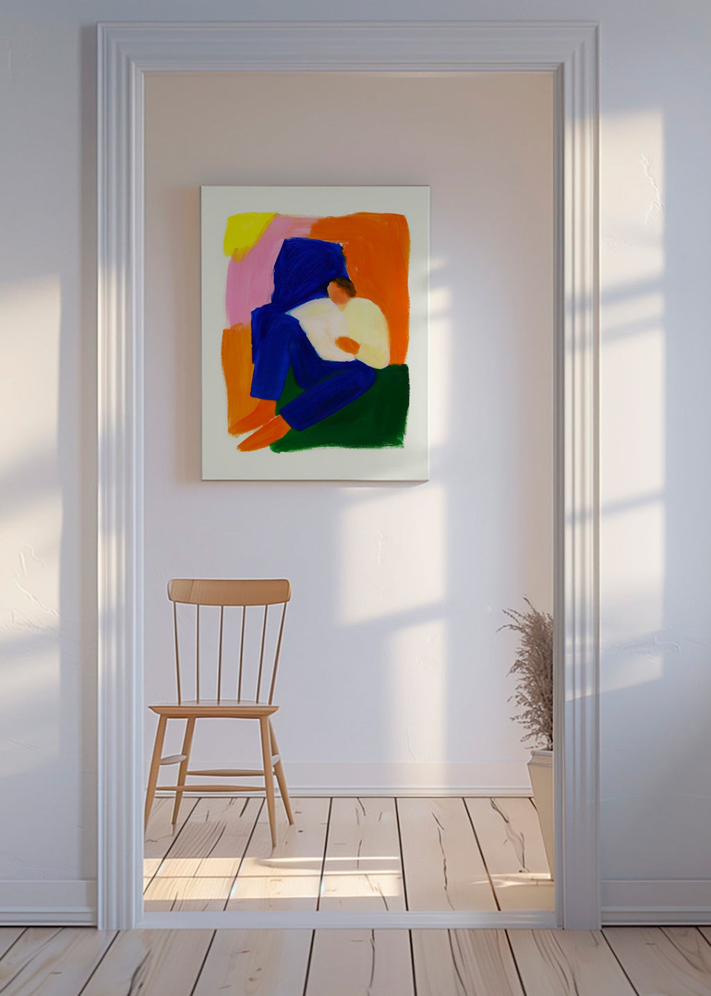 Ilustración de figura sentada en colores vibrantes – Canvas