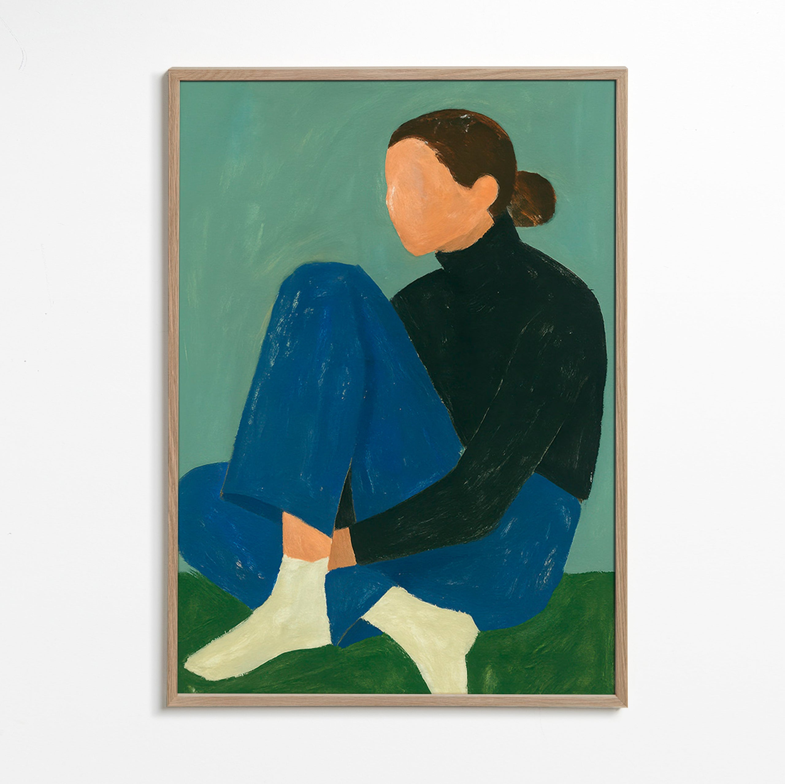 Ilustración de figura sentada minimalista – Oak Frame