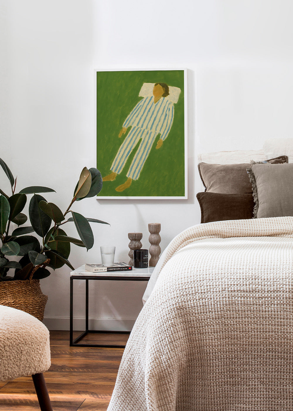 Ilustración de figura tumbada en pijama a rayas – Product2