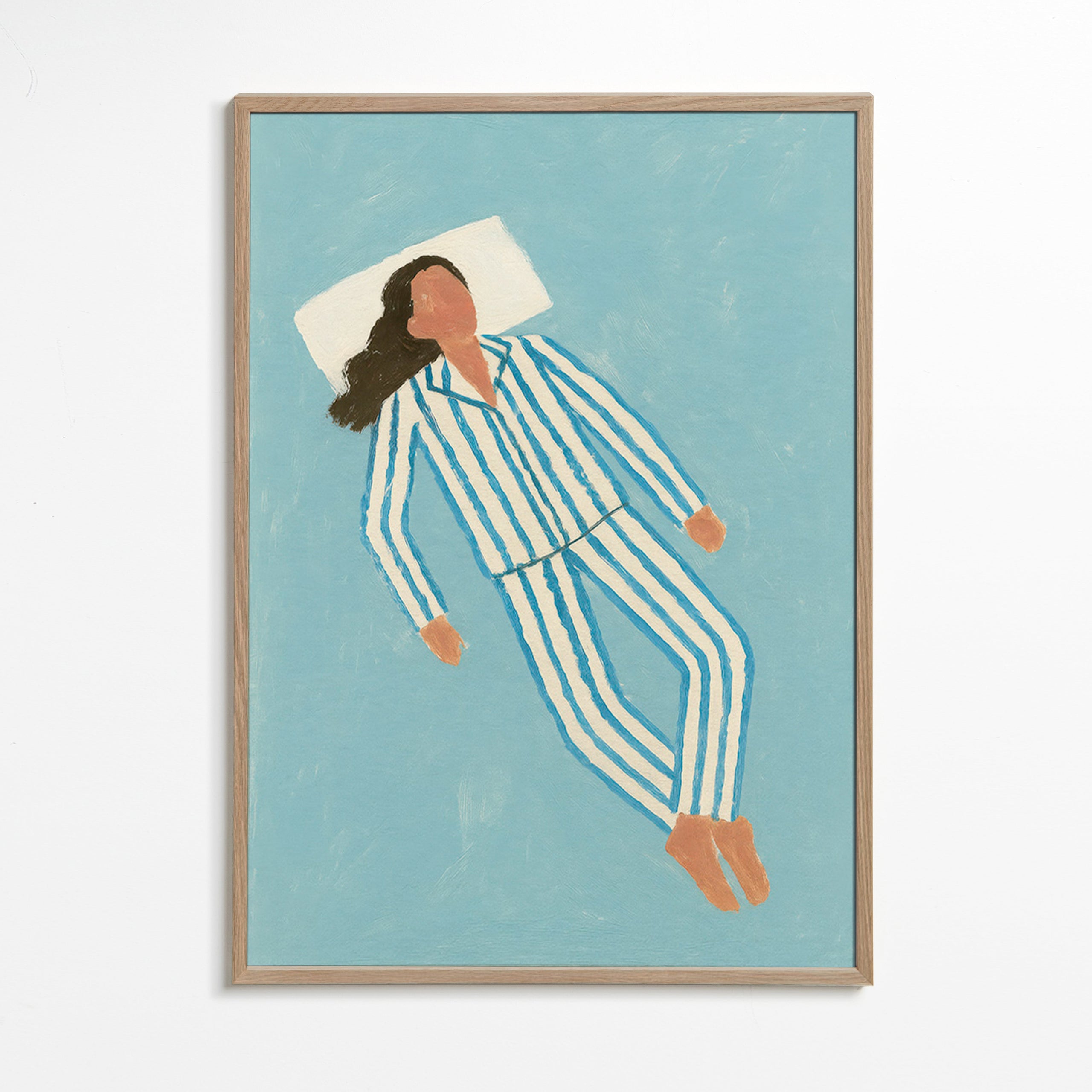 Ilustración mujer en pijama a rayas – Oak Frame