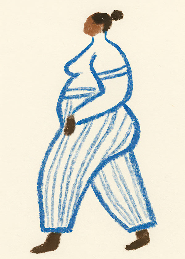 Ilustración figura caminando en líneas azules