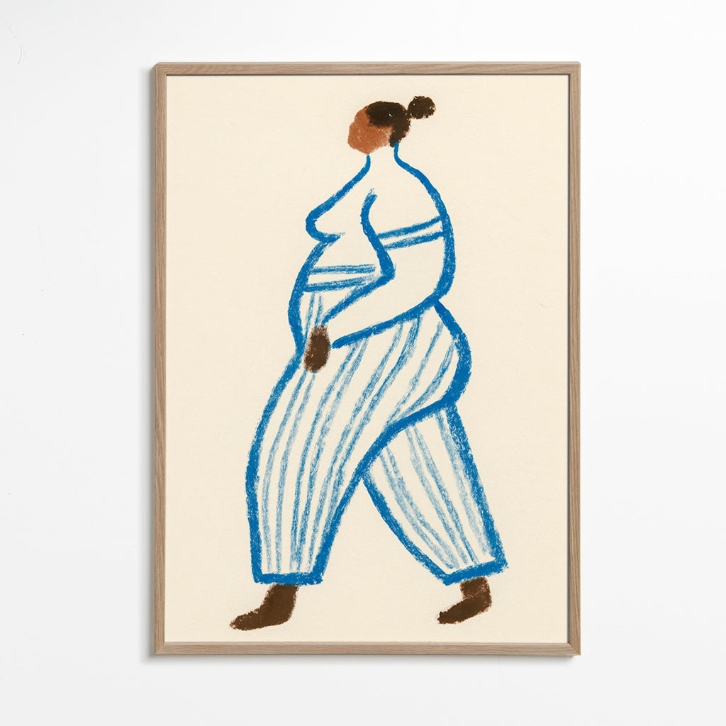 Ilustración figura caminando en líneas azules – Oak Frame