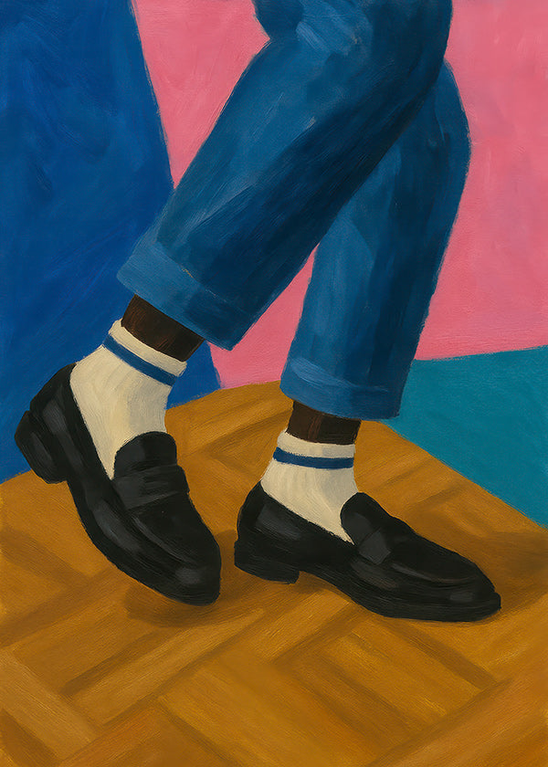 Ilustración de loafers y calcetines a rayas
