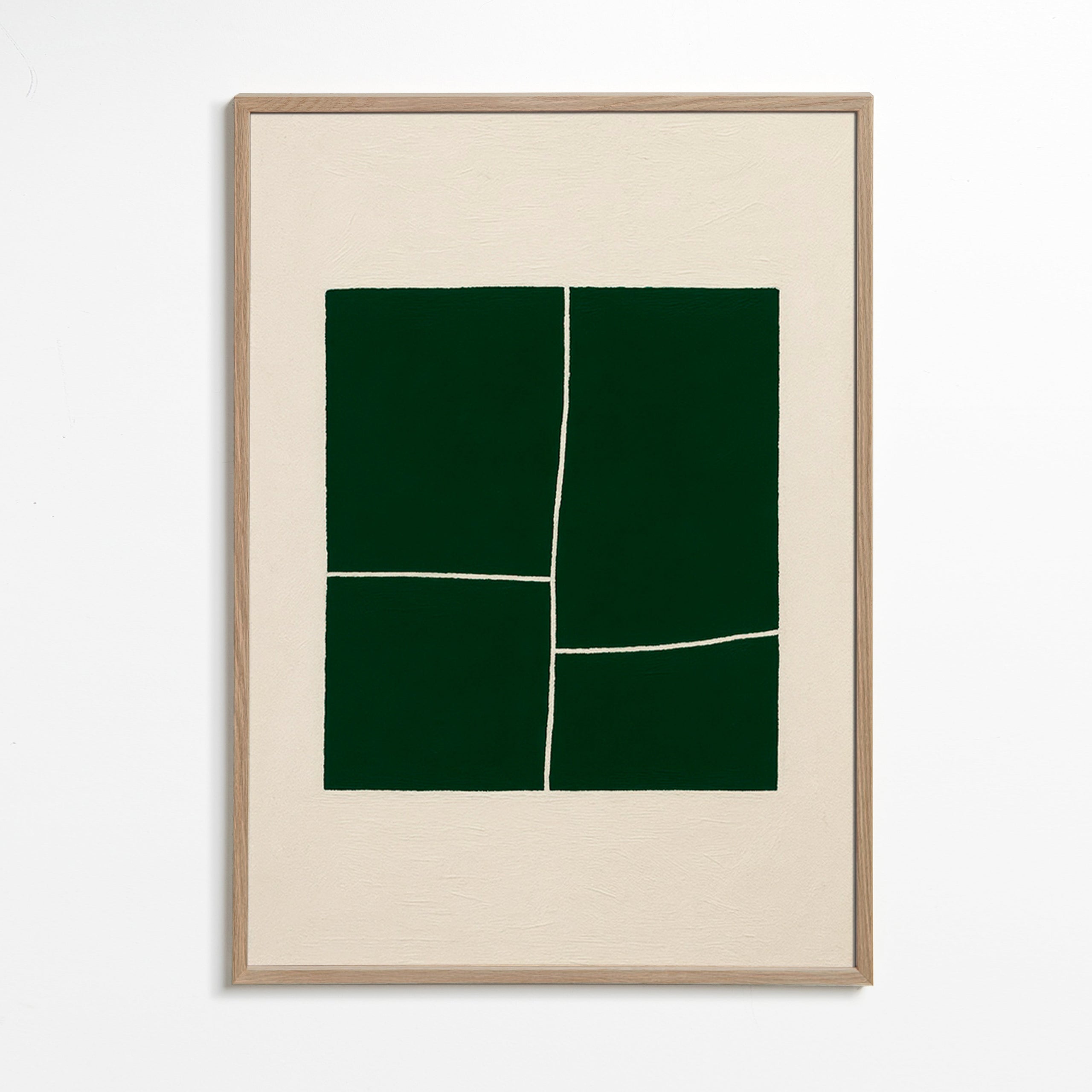 Cuadro abstracto con bloques verdes – Oak Frame