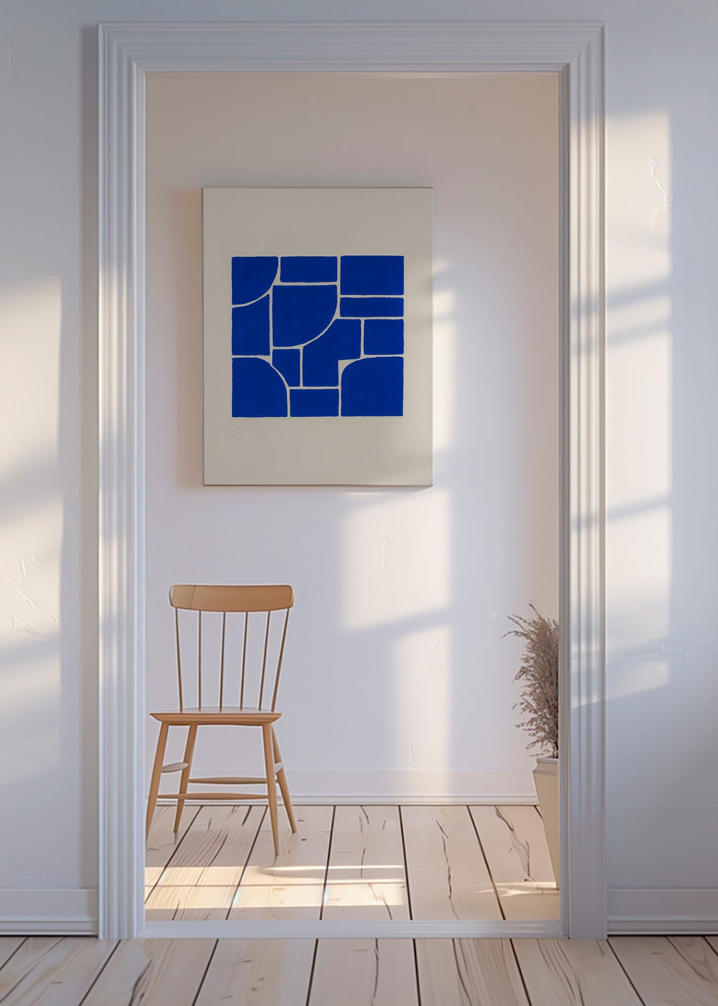 Cuadro geométrico azul con bloques centrales – Canvas