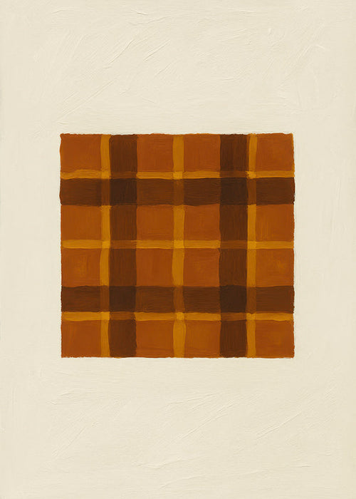 Cuadro geométrico ocre con panel central