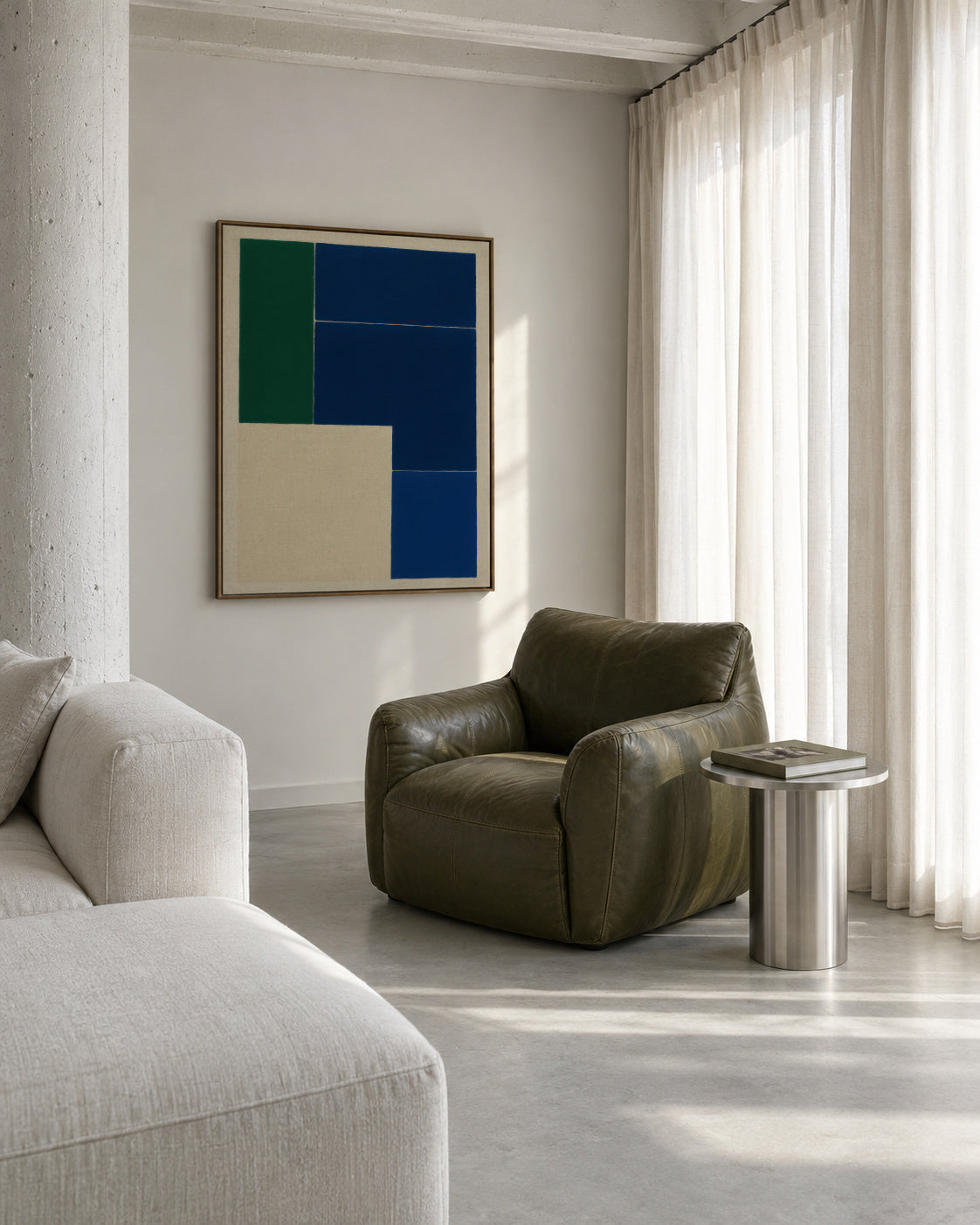 Teal Structure - Framed canvas in an interior