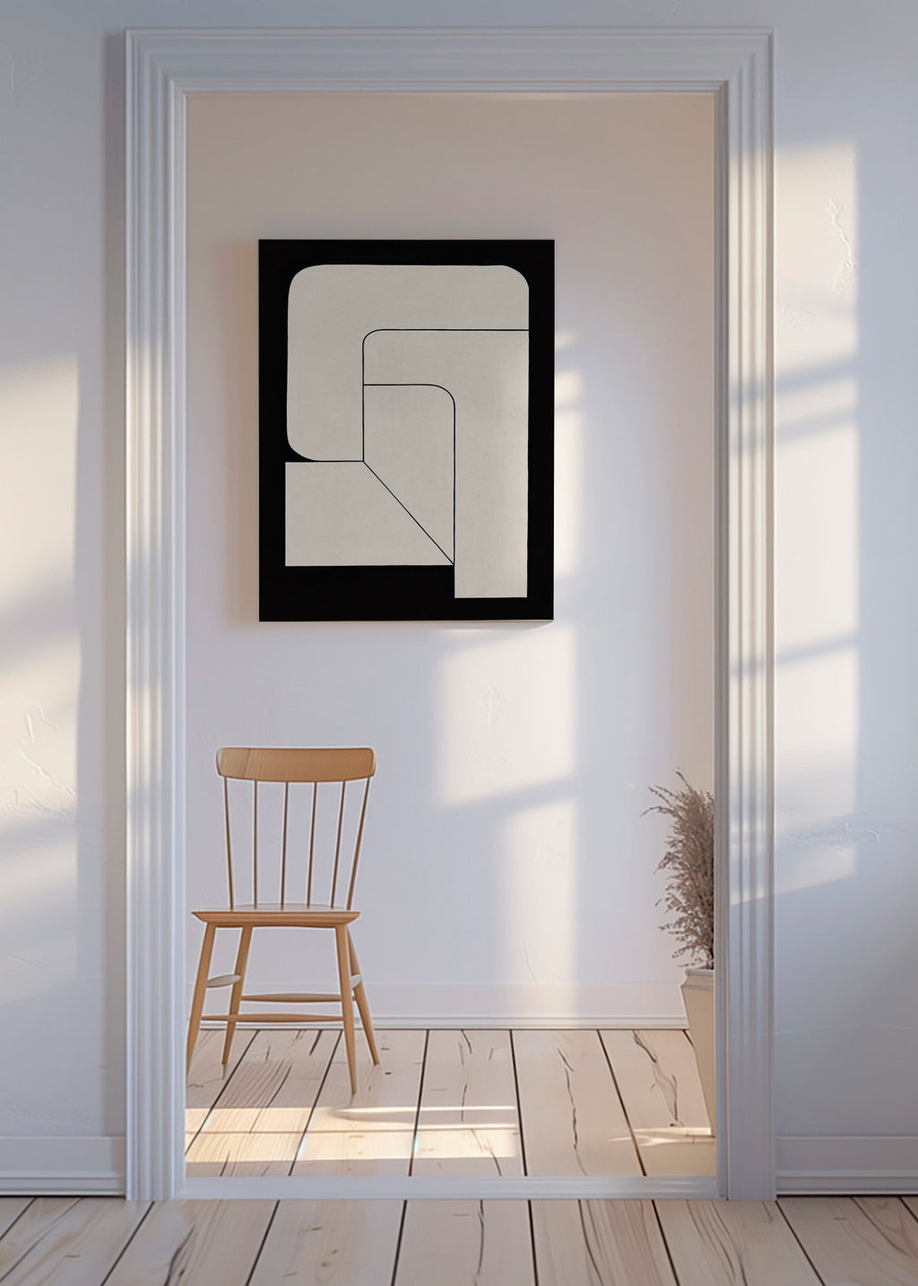 Cuadro geométrico minimalista crema y negro – Canvas