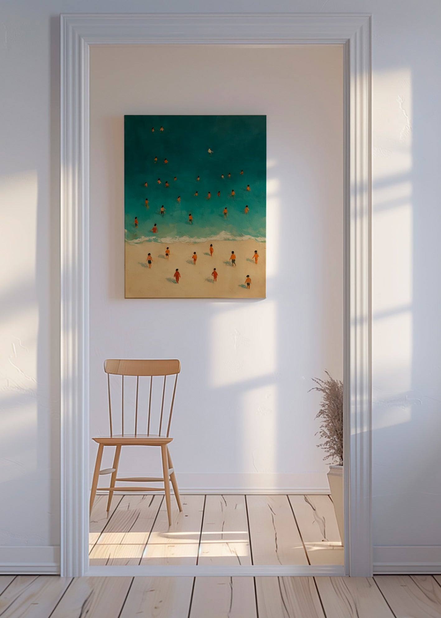 Cuadro de paisaje: playa vista aérea con bañistas – Canvas