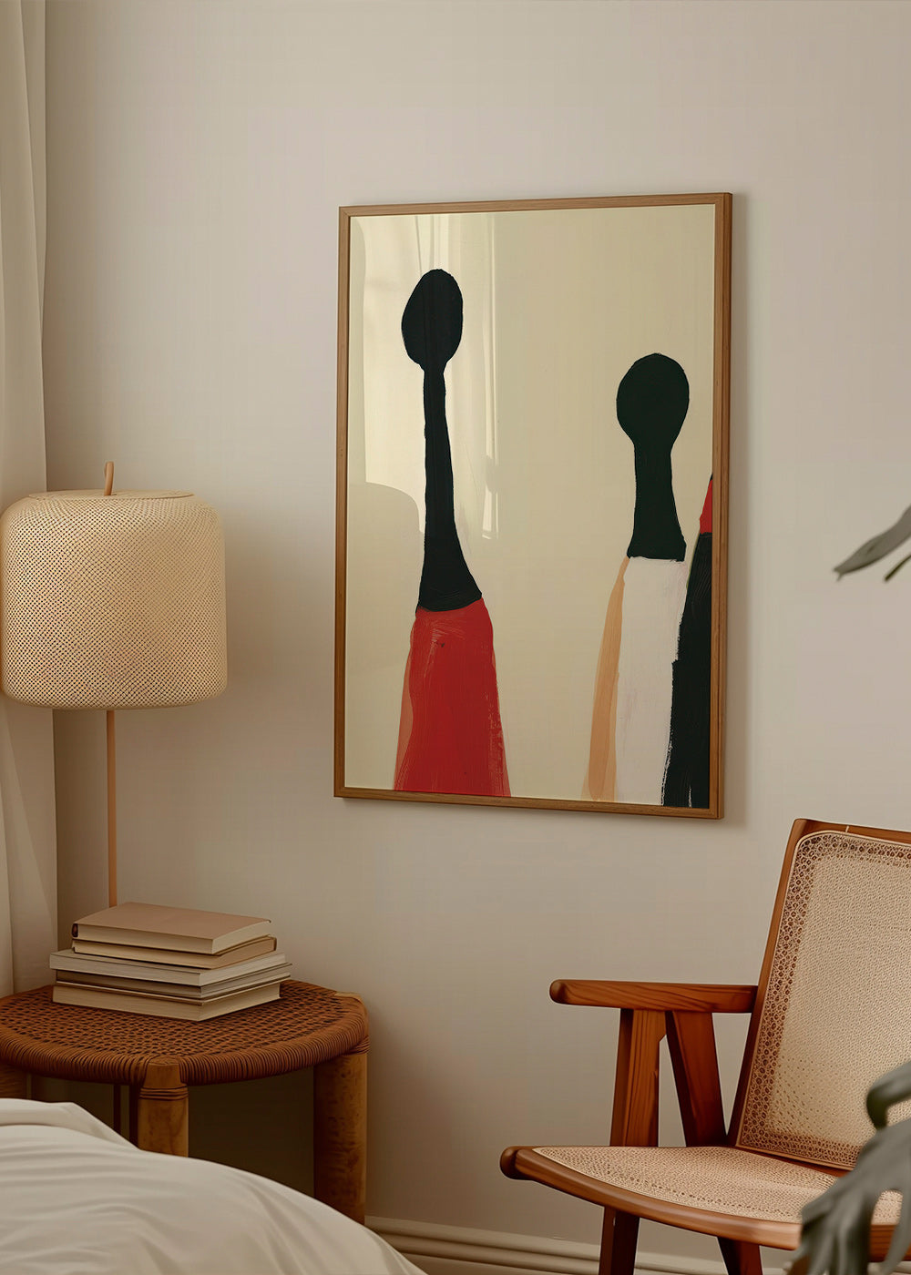 Cuadro abstracto de figuras alargadas en rojo y negro – Product1