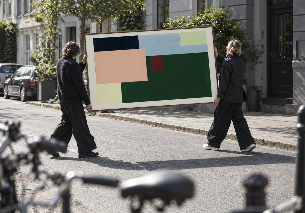 Pastel Construction I - Framed canvas in an interior