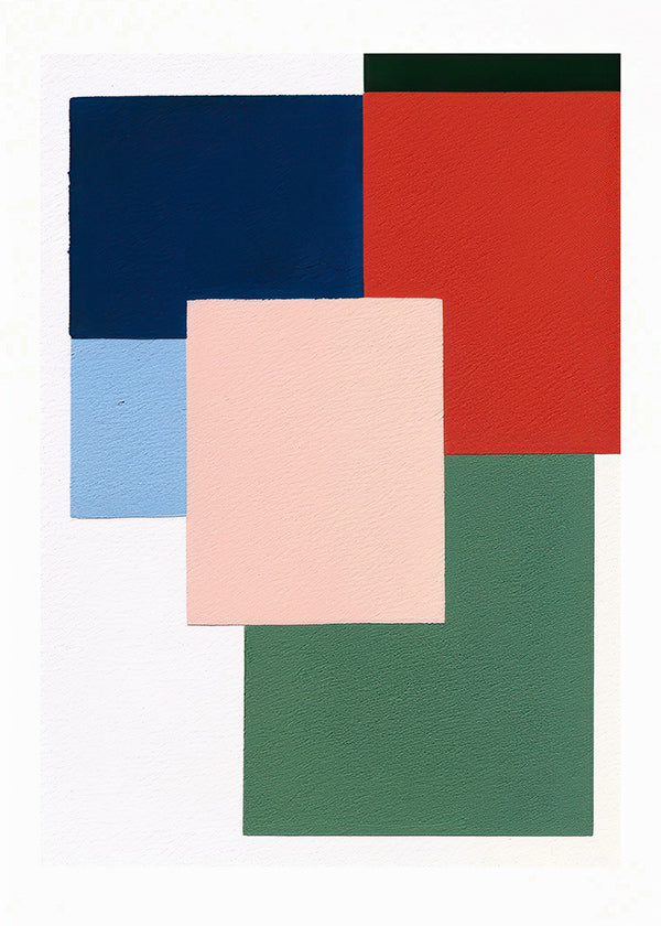 Cuadro geométrico con bloques de color superpuestos