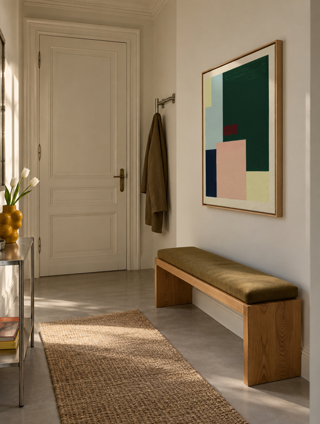 Pastel Construction VI - Framed canvas in an interior