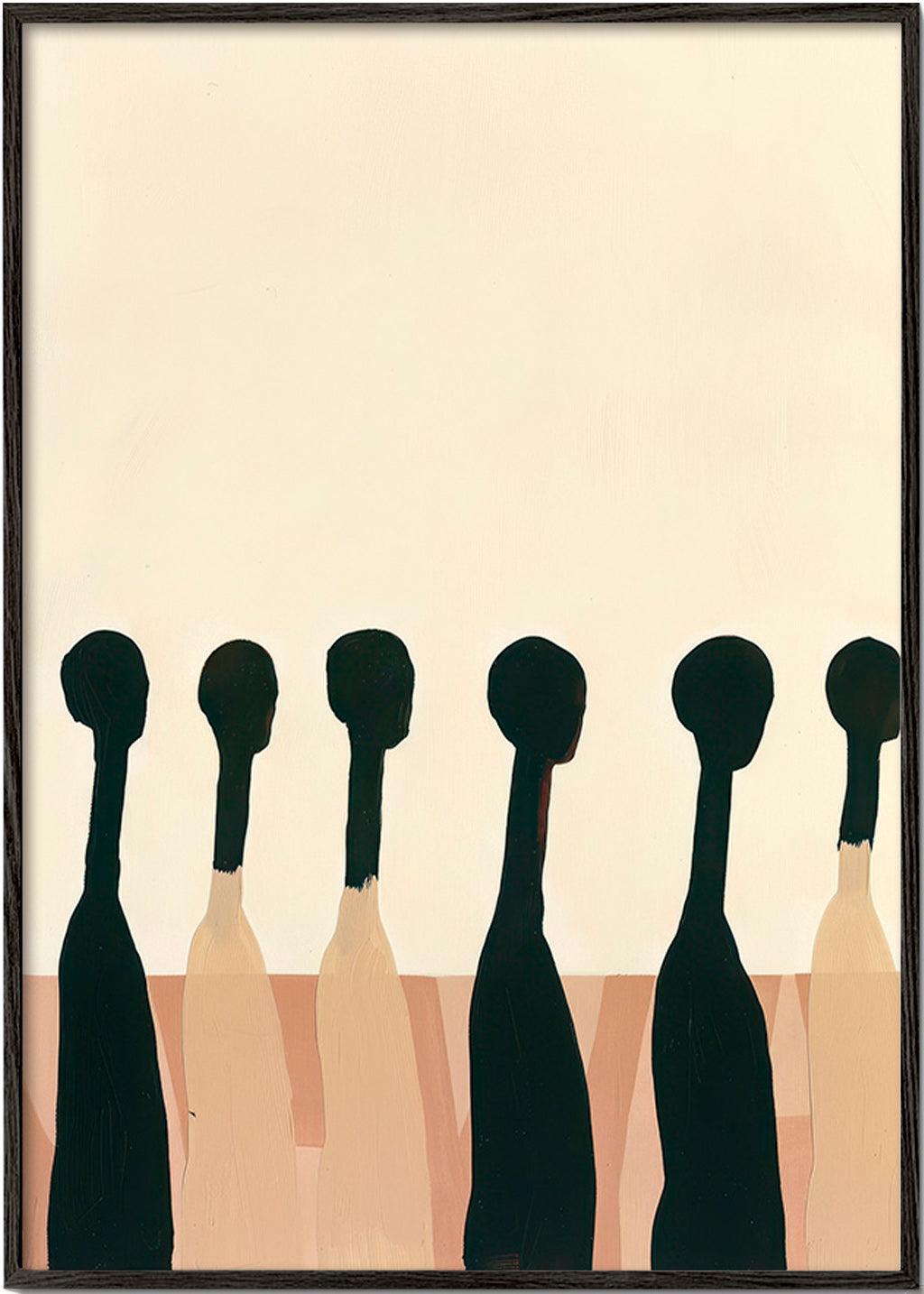 Cuadro abstracto de figuras alargadas – Black Frame