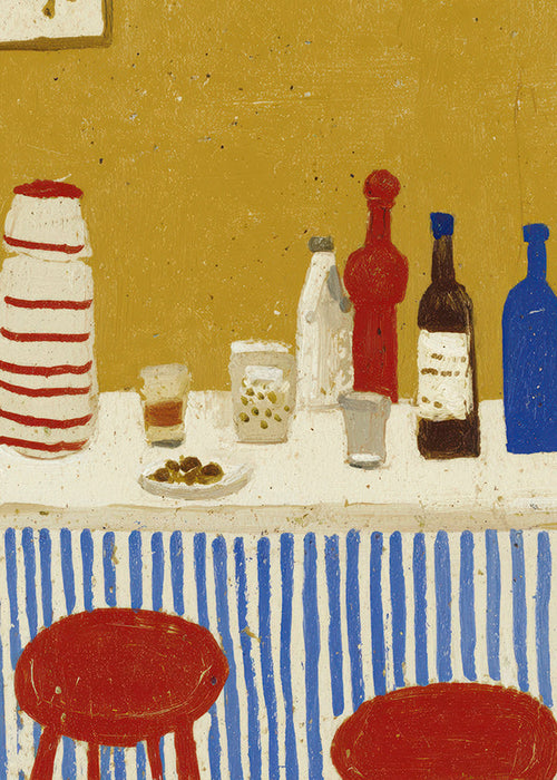 Cuadro de cocina: bodegón de barra con rayas azules