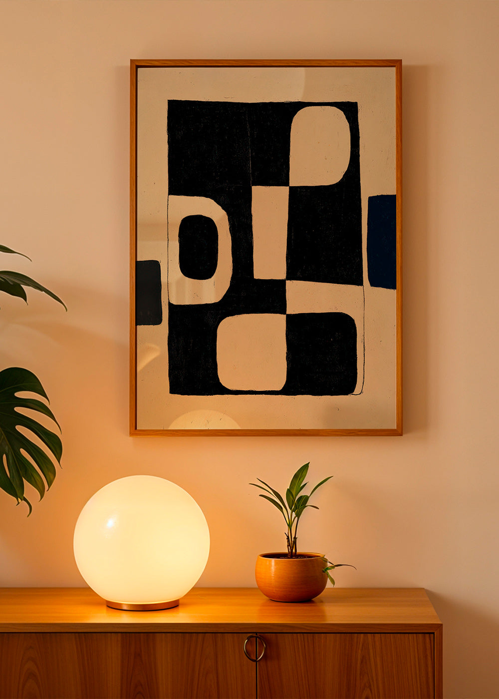 Cuadro geométrico de bloques negros con negativos curvos – Product1