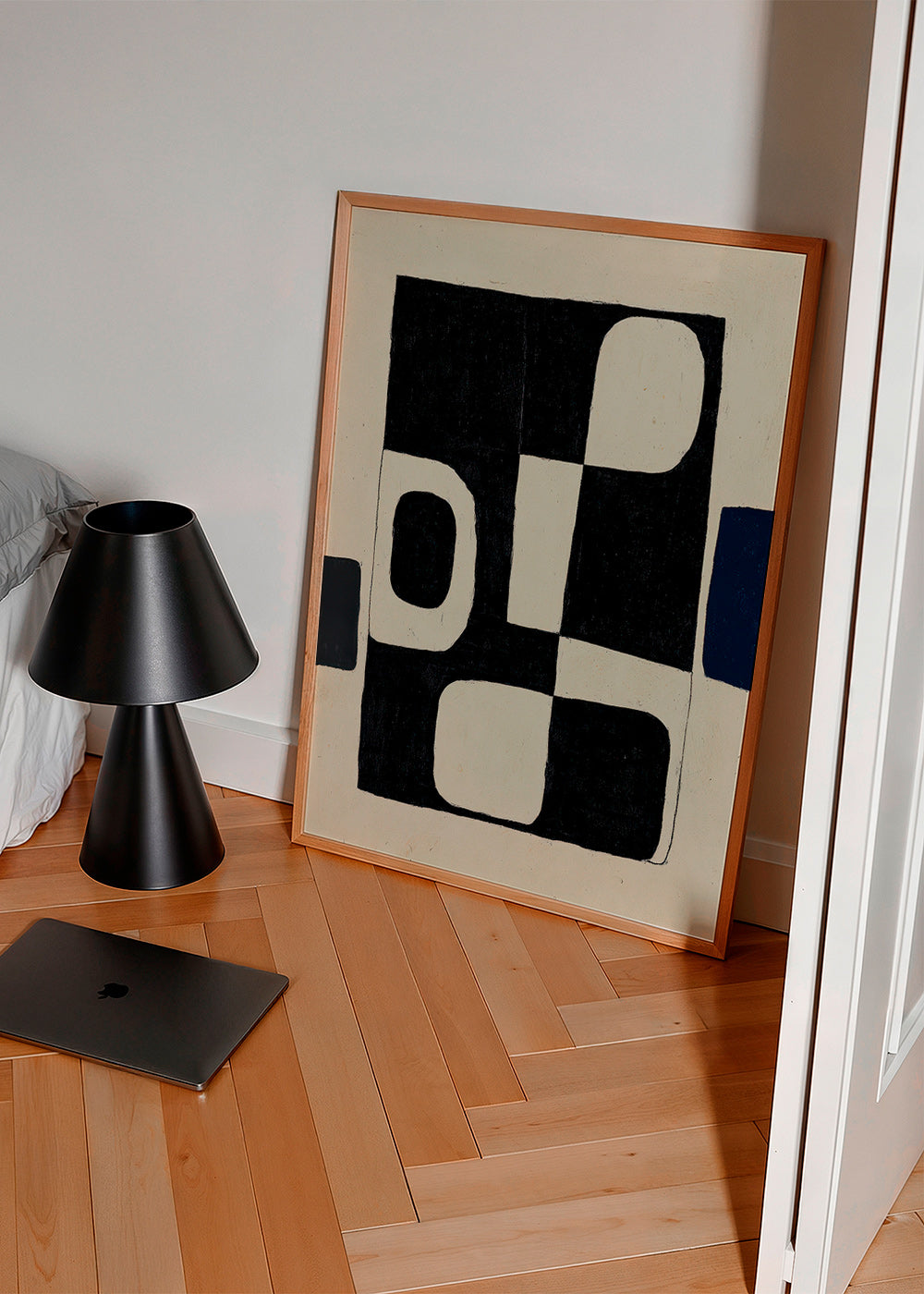 Cuadro geométrico de bloques negros con negativos curvos – Product2