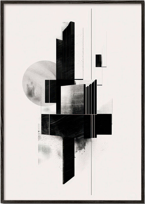 Cuadro geométrico en blanco y negro con formas arquitectónicas – Black Frame