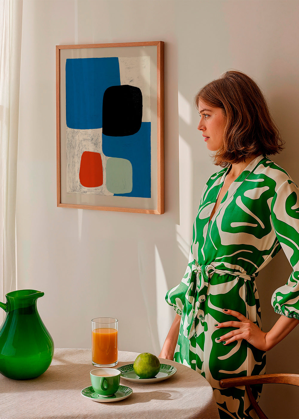 Cuadro abstracto con formas azules y bloque negro – Product3