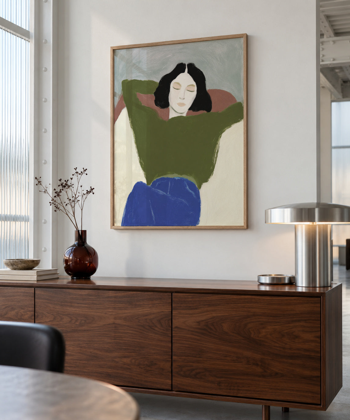 Reclining in Green - Framed poster in an interior