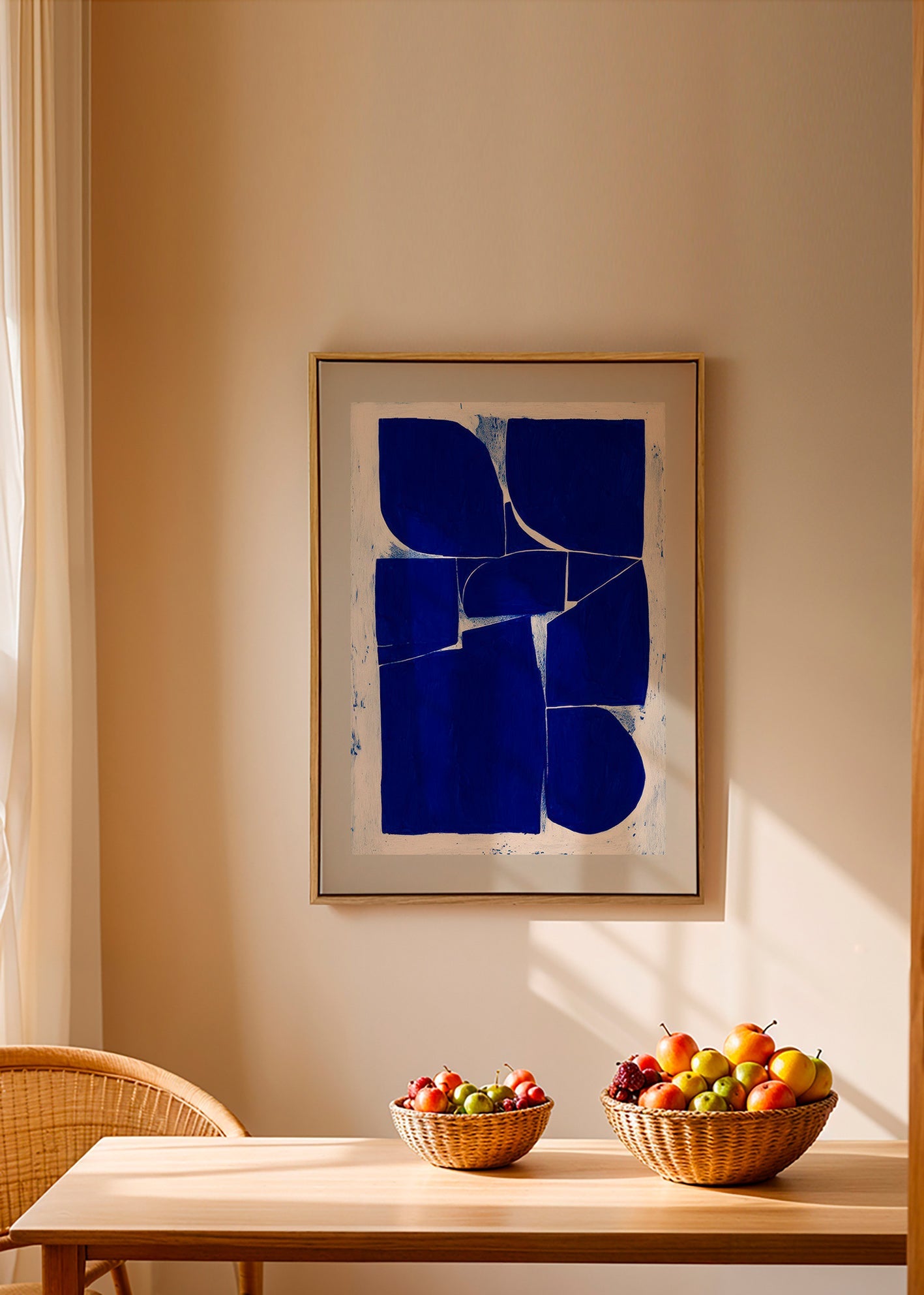 Cuadro geométrico azul índigo con bloques orgánicos – Canvas1