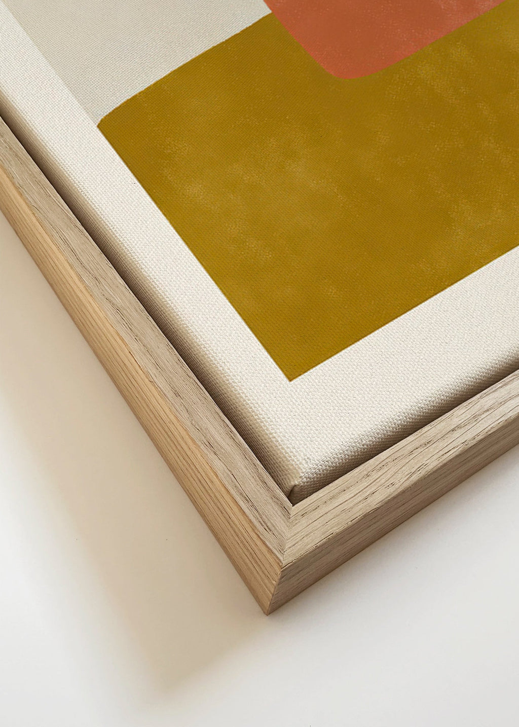 Cuadro abstracto con bloques terracota y mostaza – Canvas detail