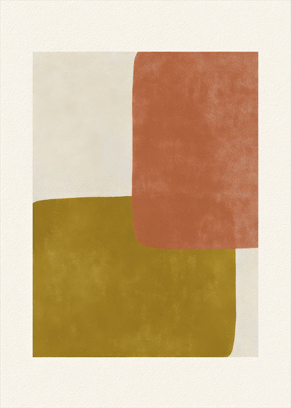 Cuadro abstracto con bloques terracota y mostaza