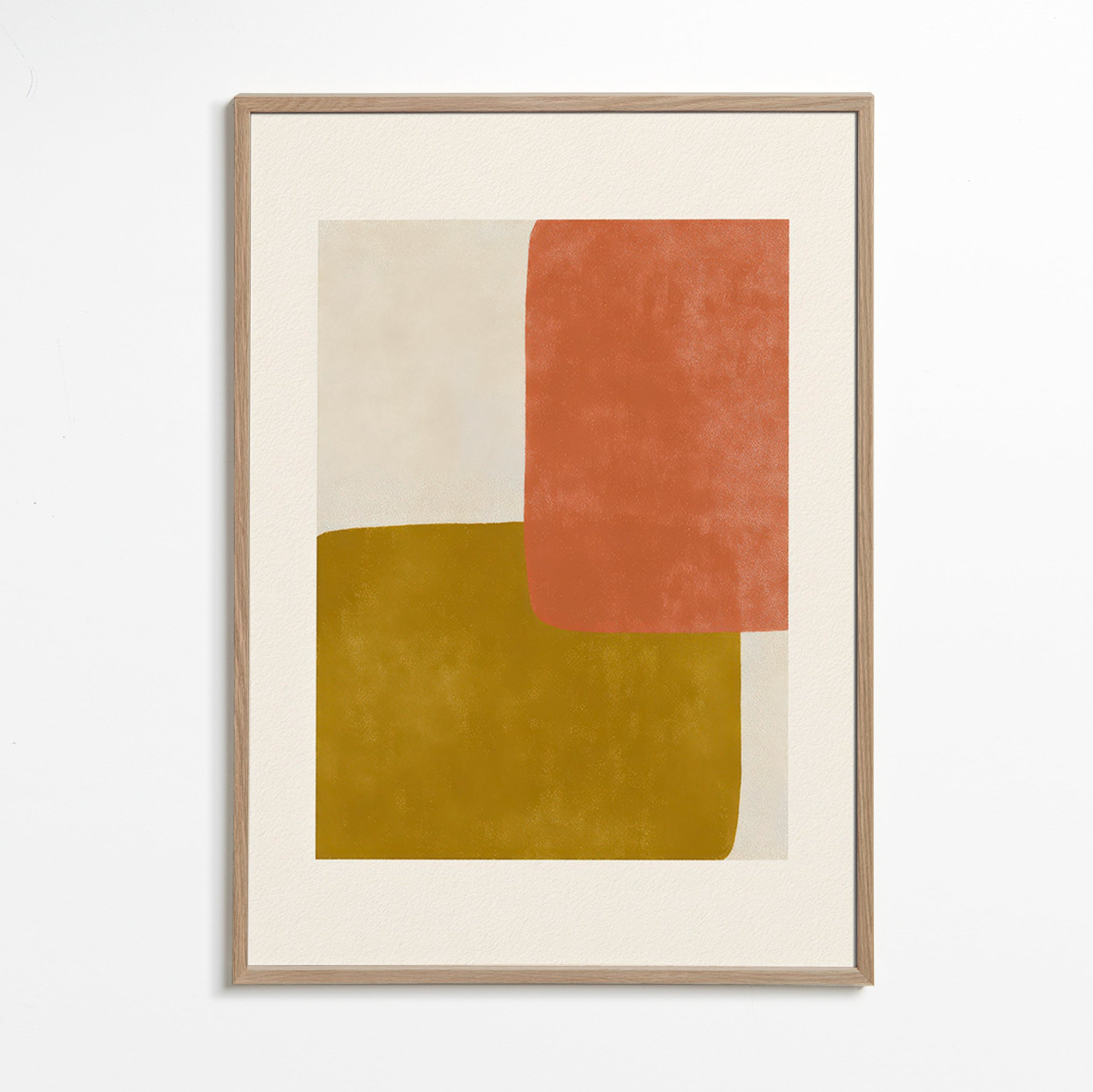 Cuadro abstracto con bloques terracota y mostaza – Oak Frame