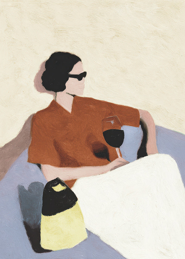 Cuadro de cocina con mujer y copa de vino