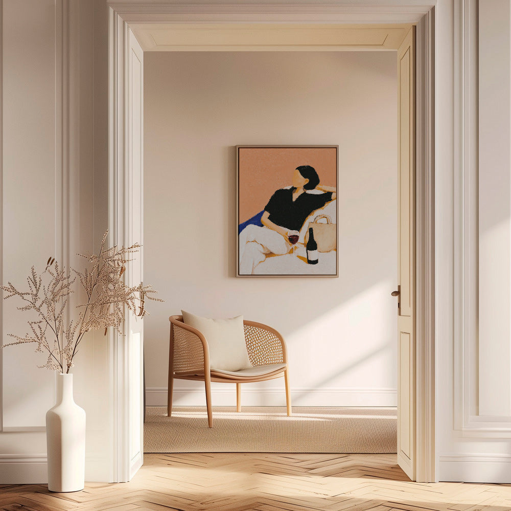 Cuadro de cocina con figura relajada y copa de vino – Canvas2