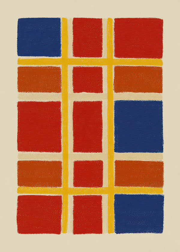 Cuadro geométrico rejilla de bloques rojo y azul