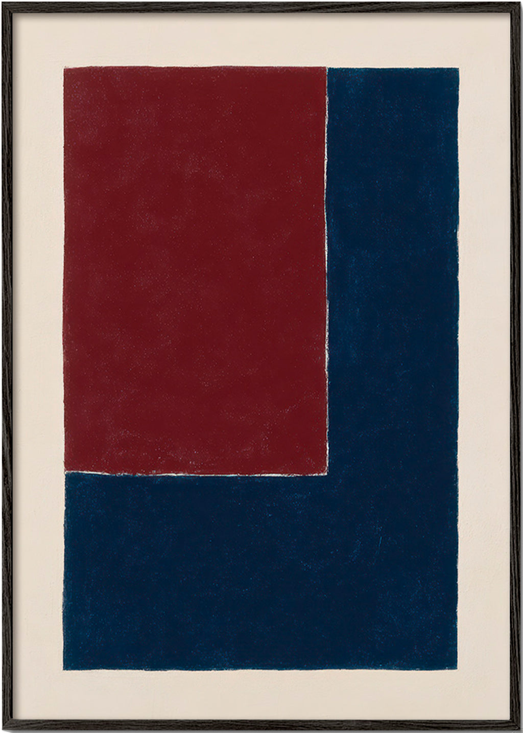 Cuadro geométrico con bloques burdeos y azul – Black Frame