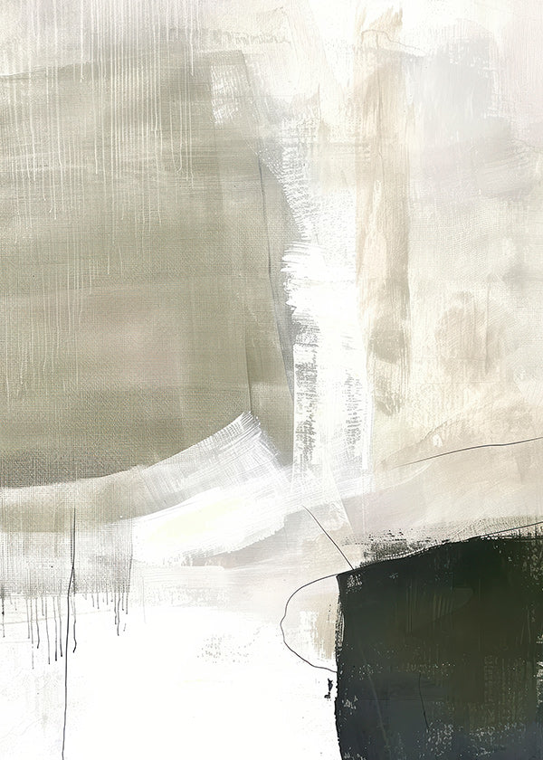 Cuadro abstracto en beige y trazos oscuros