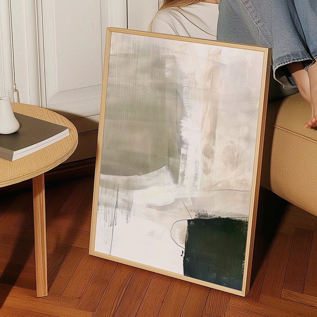 Cuadro abstracto en beige y trazos oscuros – Product2