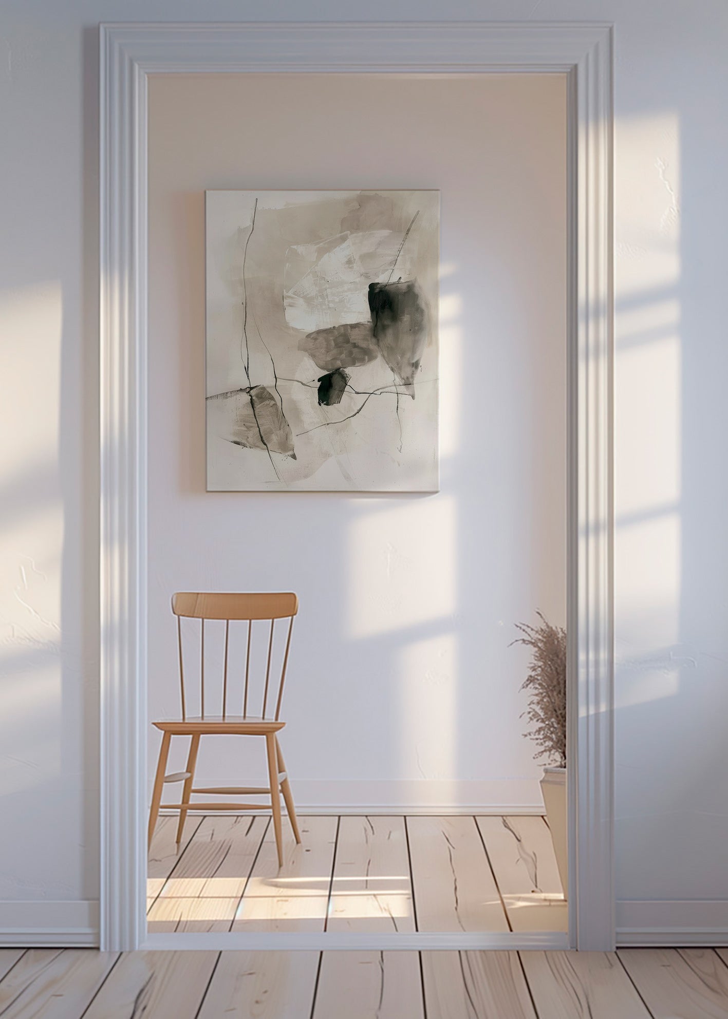 Cuadro abstracto en tinta y lavados beige – Canvas