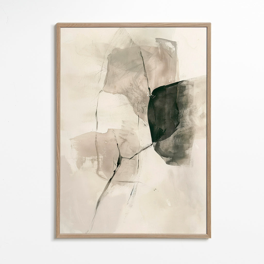 Cuadro abstracto en tinta y espacios sutiles – Oak Frame