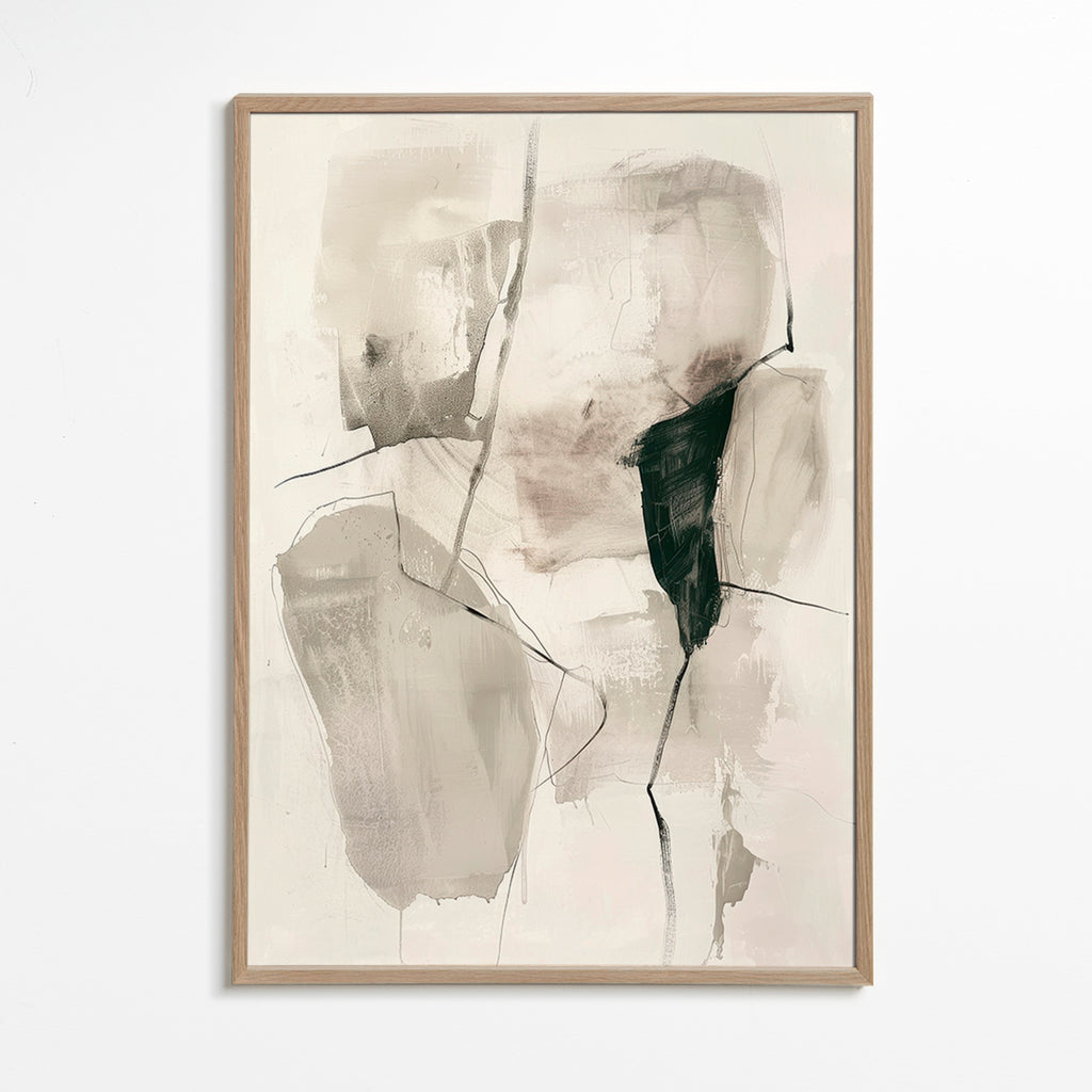 Cuadro abstracto en tinta y tonos neutros – Oak Frame